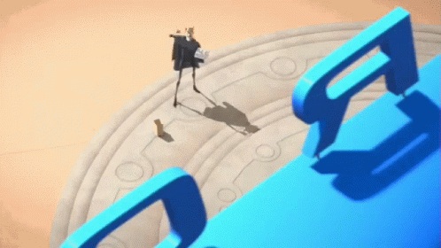 A Shadow Of A Person Is Cast On A Blue Object With The Letter F In The Background GIF