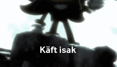 A Shadow The Hedgehog Is Standing On Top Of A Rock With The Words `` Kaft Isak '' Written Below Him . GIF
