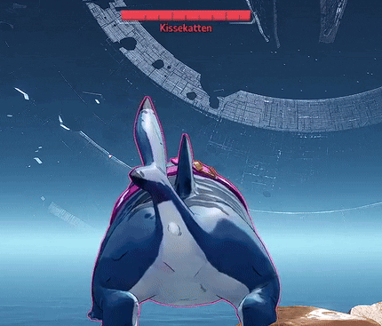 A Shark In A Video Game Has A Red Bar Above Its Head That Says Kissekaitten GIF