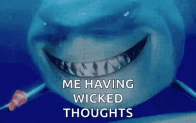A Shark Is Smiling And Saying `` Me Having Wicked Thoughts '' In The Ocean . GIF