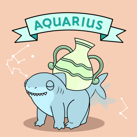 A Shark With A Pitcher On Its Back And The Word Aquarius Above It GIF