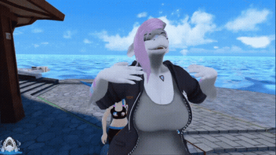 A Shark With Pink Hair And The Word Shark On Her Chest GIF