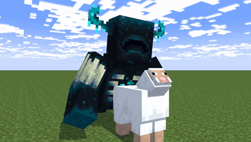 A Sheep Is Being Held By A Monster In A Minecraft Video Game GIF
