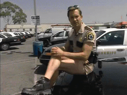 A Sheriff Sitting On The Back Of A Police Car GIF