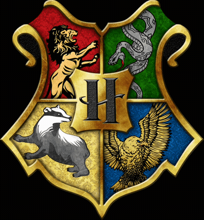 A Shield With A Lion A Badger A Snake And An Eagle With The Letter H On It GIF
