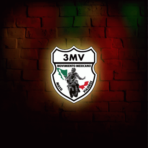 A Shield With A Man On A Motorcycle That Says 3Mv On It GIF