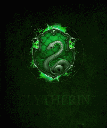 A Shield With A Snake On It And The Word Slytherin On The Bottom GIF