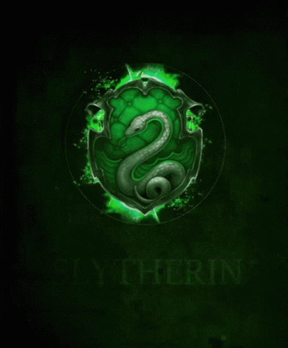 A Shield With A Snake On It And The Word Slytherin On The Bottom GIF