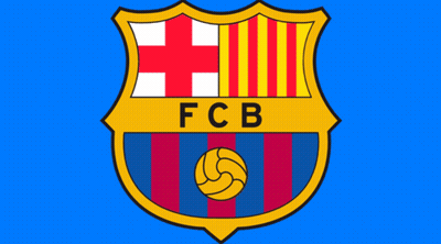 A Shield With A Soccer Ball And The Words Fcb On It GIF