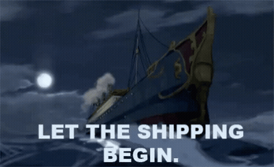 A Ship In The Ocean With The Words Let The Shipping Begin Written Below It GIF