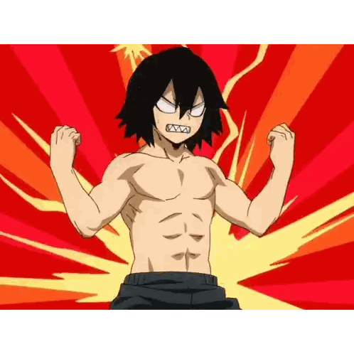 A Shirtless Anime Character Is Flexing His Muscles On A Red Background . Sticker