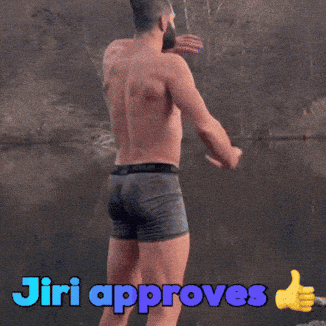 A Shirtless Man Giving A Thumbs Up With The Words Jiri Approves Above Him GIF