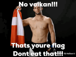 A Shirtless Man Holding A Swiss Flag With A Caption That Says No Volkan Thats Youre Flag Dont Eat That GIF