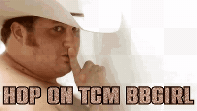 A Shirtless Man In A Cowboy Hat Is Covering His Mouth With His Finger And Says Hop On Tcm Bbcirl GIF