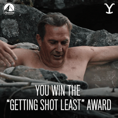 A Shirtless Man In A Hot Tub With The Words " You Win The " Getting Shot Least " Award Above Him GIF