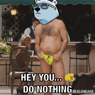 A Shirtless Man In A Yellow Swim Trunks Says Hey You Do Nothing GIF