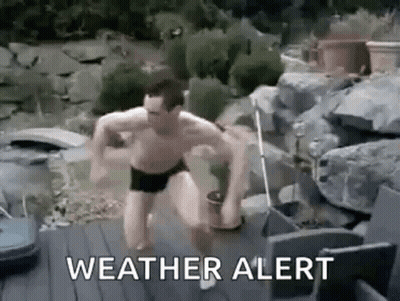 A Shirtless Man In Swimming Trunks Is Jumping Into A Pond . GIF