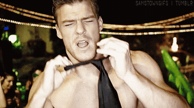 A Shirtless Man Is Adjusting His Tie With The Words Samstowngifs I Tumblr Written Below Him GIF