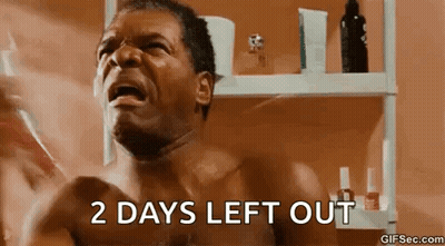 A Shirtless Man Is Crying In Front Of A Bathroom Mirror And The Words `` 2 Days Left Out '' Are Visible . GIF