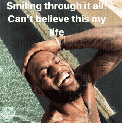 A Shirtless Man Is Smiling By A Pool With The Caption Smiling Through It All GIF
