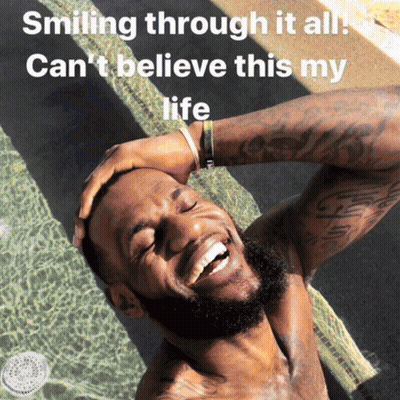 A Shirtless Man Is Smiling In A Pool With The Caption Smiling Through It All Can T Believe This My Life GIF