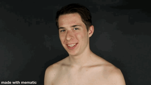 A Shirtless Man Is Smiling In Front Of The Words That 'S Right Made With Mematic GIF