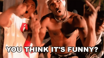A Shirtless Man Is Standing Next To Another Shirtless Man With The Words You Think It 'S Funny GIF