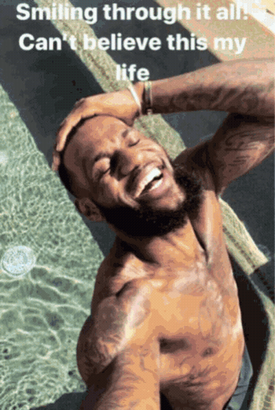 A Shirtless Man Is Taking A Selfie In A Pool With The Caption Smiling Through It All Can 'T Believe This My Life GIF