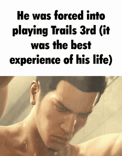 A Shirtless Man Is Taking A Shower With The Words He Was Forced Into Playing Trails 3Rd ( It Was The Best Experience Of  GIF