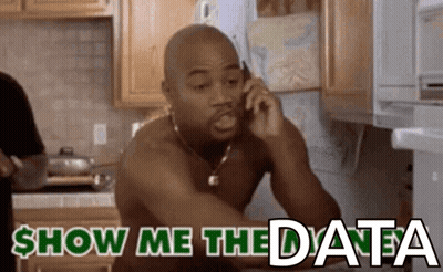 A Shirtless Man Is Talking On A Cell Phone With The Words Show Me The Data Behind Him GIF