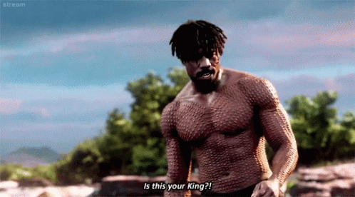A Shirtless Man Says Is This Your King In Front Of A River GIF