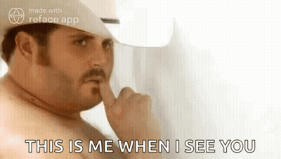 A Shirtless Man Wearing A Cowboy Hat Is Holding His Finger To His Lips And Saying This Is Me When I See You . GIF