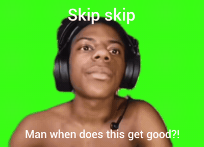 A Shirtless Man Wearing Headphones With The Words Skip Skip Man When Does This Get Good Written Below Him GIF