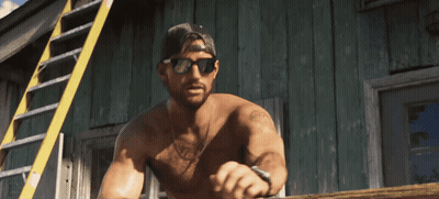 A Shirtless Man Wearing Sunglasses And A Hat GIF