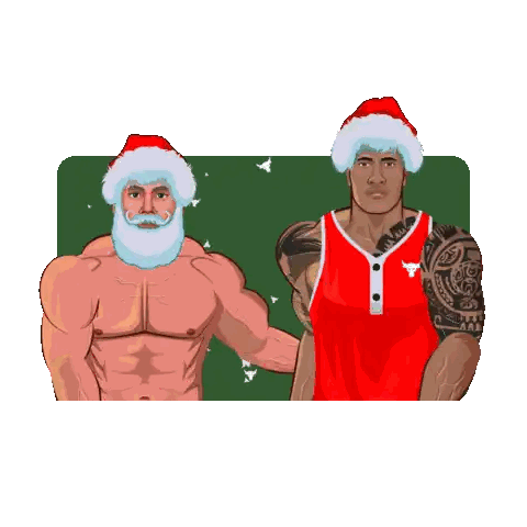 A Shirtless Man With A Beard And Santa Hat Stands Next To A Shirtless Man In A Red Shirt Sticker