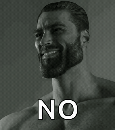A Shirtless Man With A Beard Is Smiling With The Word No Above His Chest GIF