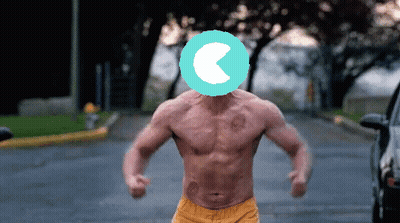 A Shirtless Man With A Blue Circle With A Crescent Moon On His Head GIF