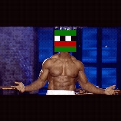 A Shirtless Man With A Green Red And White Pixelated Face GIF
