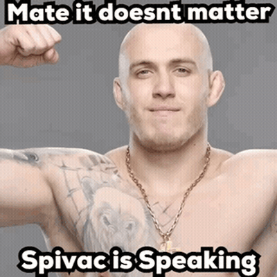 A Shirtless Man With A Tattoo On His Shoulder And The Caption Mate It Doesnt Matter Spivacs Speaking GIF
