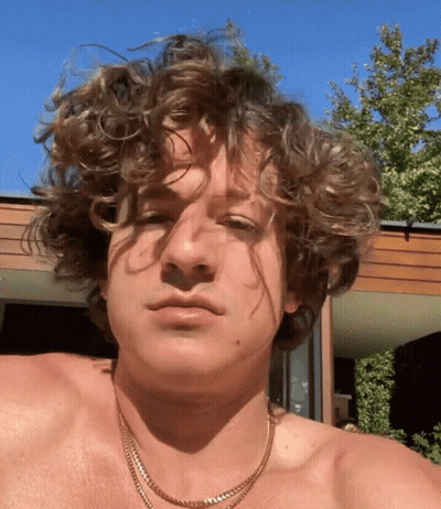 A Shirtless Man With Curly Hair Is Wearing A Necklace GIF