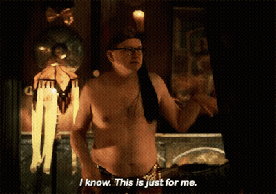 A Shirtless Man With Glasses And A Red Hat Says I Know This Is Just For Me GIF