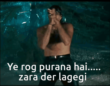 A Shirtless Man With His Arms Outstretched And The Words Ye Rog Purana Hai Zara Der Lagegi GIF