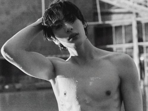 Shirtless Man With Hand On Head GIF