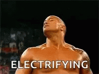 A Shirtless Man With The Word Electrifying On His Chest GIF