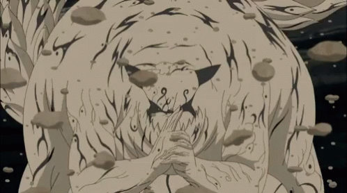 A Shirtless Naruto Character Is Standing In The Water With His Arms Outstretched And Says `` Sand Bomb ! Salvo ! '' GIF