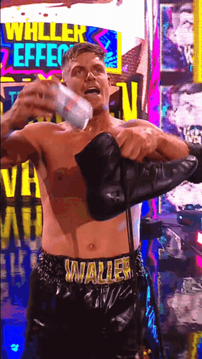 A Shirtless Walter Waller Is Holding A Can Of Soda GIF