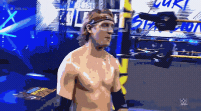 A Shirtless Wrestler Is Standing In Front Of A Sign That Says ' Smack Down ' GIF