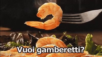 A Shrimp On A Fork With The Words Vuoi Gamberetti GIF