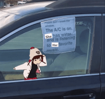 A Sign In The Window Of A Car That Says The A/c Is On GIF