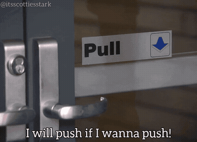 A Sign On A Door That Says Pull On It GIF
